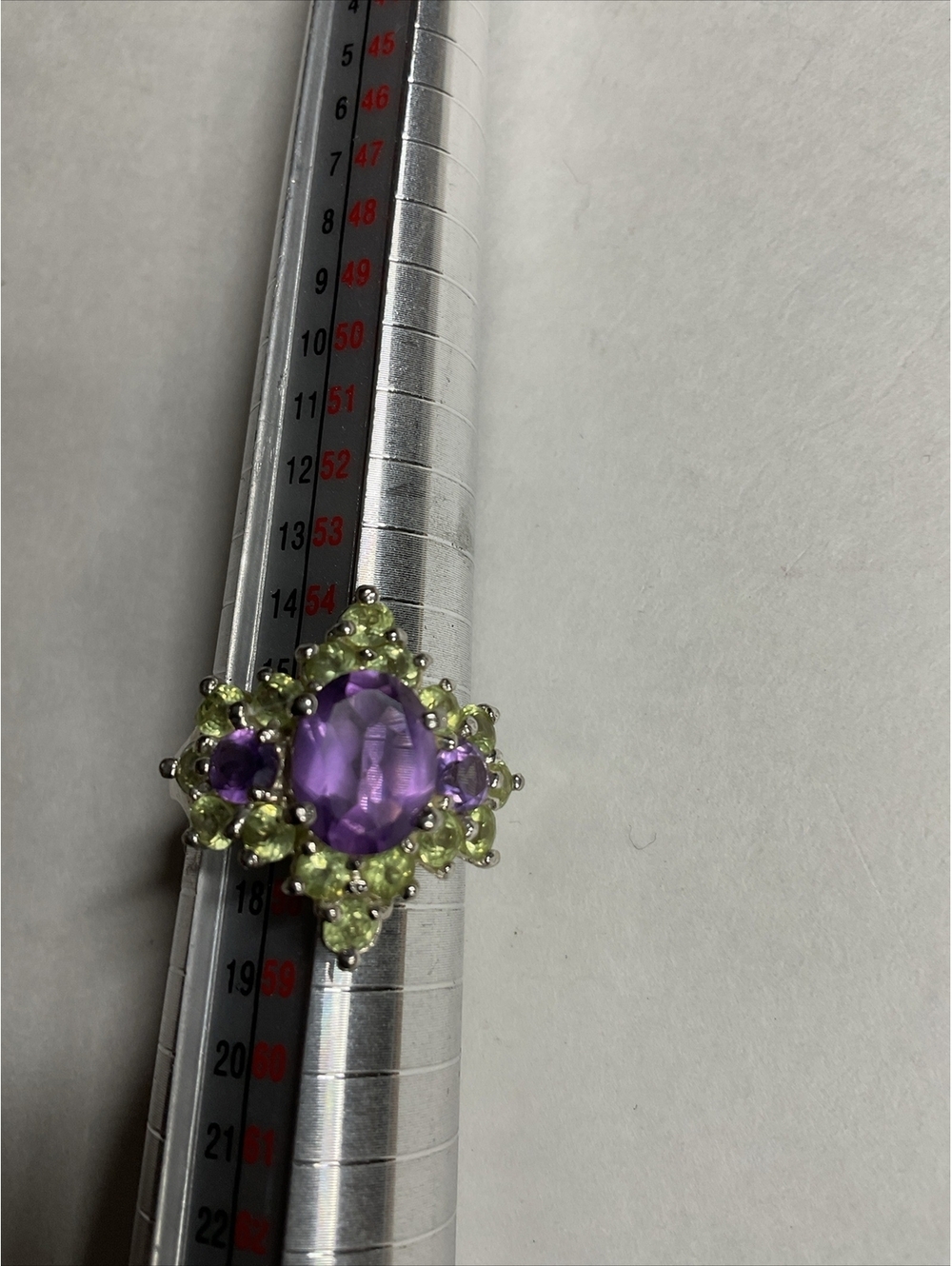 STERLING SILVER 925 Amethyst & Peridot LADIES COCKTAIL RING Size 7.75